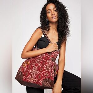 NWT Free People Luma Tapestry tote - Bohemian fabric and leather Tote Bag